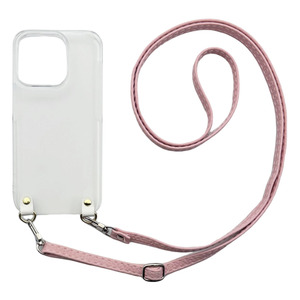 iPhone13 Pro Max（ピンク）ストラップホルダー クリアケース ショルダー くすみカラー 肩掛け 斜めがけ
