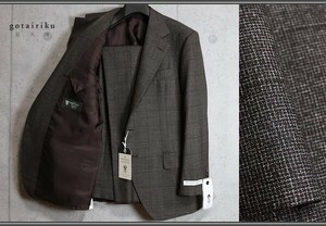 新品 五大陸/gotairiku The STANDARD ARCHIVES 春夏 日本製 究極ドーメル/DORMEUIL 15 POINT 7 super160’s スーツ38L/AB6/幅広L/茶/18.7万