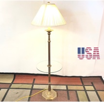 【米軍放出品】フロアスタンド フロアランプ 真鍮製 スタンドライト ガラステーブル付き 照明 インテリア SUN-LITE(240)☆CC20S_画像1