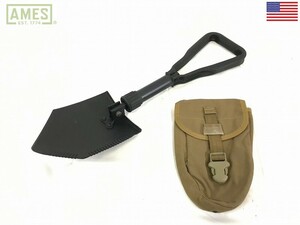 【米軍放出品】未使用品 折りたたみスコップ ショベル AMES 米軍仕様 専用中古ポーチ付 サバゲー ガーデニング US-ARMY(60)AC4IK-W#24