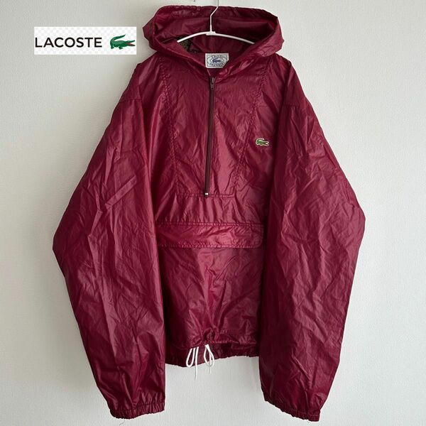 LACOSTE 70’s～80’s 糸巻きタグ 青ワニ ナイロンジャケット ワッペン フロントポケット ハーフジップ レッド