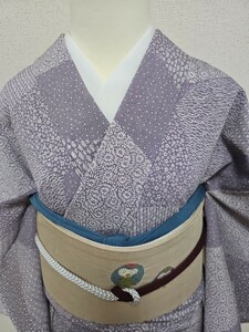 su..#267[ single .] silk type dyeing Edo fine pattern sleeve length 67cm a little wistaria ..... half color series 