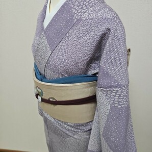 すずや■267【単衣】正絹型染め江戸小紋 裄丈67cm やや藤鼠がかった半色系の画像4