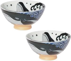 みのる陶器(Minorutouki) 飯碗 白波くじら 青 直径11.8cm 2個入
