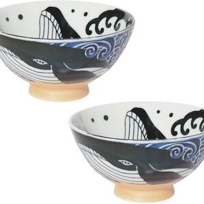 みのる陶器(Minorutouki) 飯碗 白波くじら 青 直径11.8cm 2個入の画像1