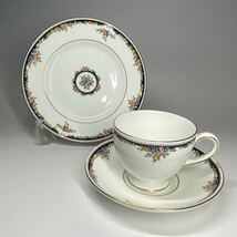 WEDGWOOD ウェッジウッド カップ ソーサー トリオ オズボーン ケーキ皿 花柄 金彩 _画像1