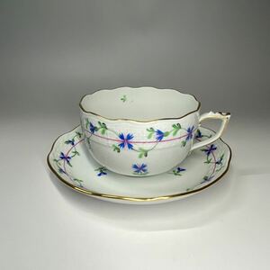 Art hand Auction HEREND Blaue Girlande Teetasse Tasse Untertasse Gold Western Art Handbemalte handbemalte Kaffeetasse, Geschirr, Nach Marke, Herend