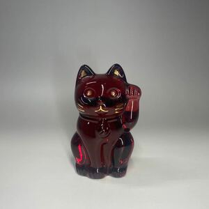 バカラ 招き猫 置物 赤 レッド RED cat 猫 ねこ インテリア オブジェ ガラス クリスタルガラス まねきねこ 開運 