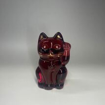 バカラ 招き猫 置物 赤 レッド RED cat 猫 ねこ インテリア オブジェ ガラス クリスタルガラス まねきねこ 開運 _画像1