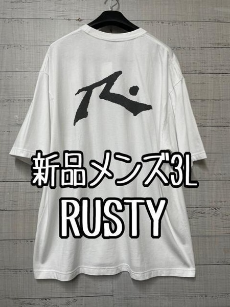 新品☆メンズ3L♪RUSTYラスティ♪白系バックロゴTシャツ♪☆g544