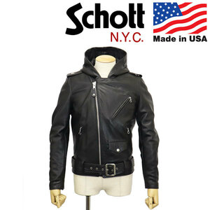 Schott (ショット) 3950106 503HDT HOODED ONESTAR フードワンスター レザージャケット 010BLACK アメリカ製 36