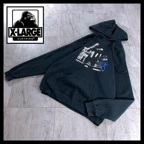 90s 古着 xlarge エクストララージ 肉厚 パーカー フーディ 黒 M