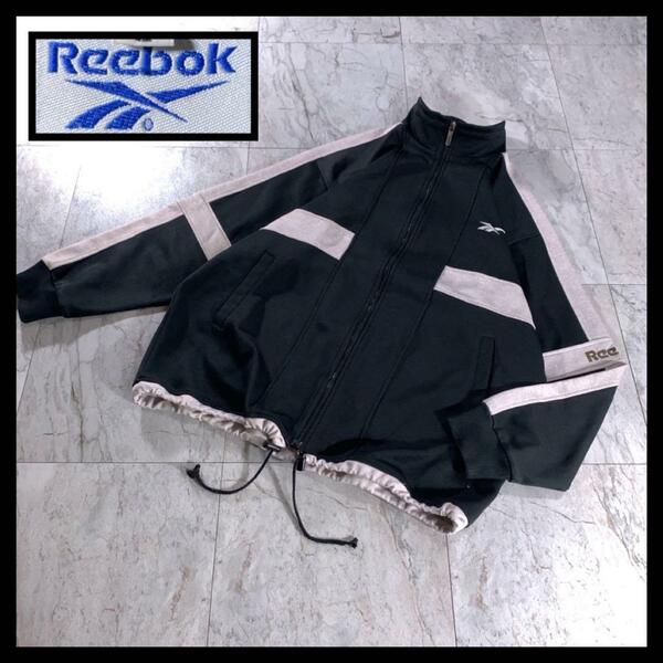 00s 古着 reebok トラックジャケット ジャージ 黒 白 y2k L