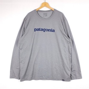 Patagonia クルーネック長袖プリントTシャツ ポリエステル メンズUS-2XLサイズ グレー CAPILENE DAILY パタゴニア ロンT t-2537nの画像2