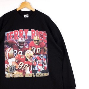 SHAKA WEAR クルーネック長袖プリントTシャツ メンズUS-2XLサイズ NFL San Francisco 49ers JERRY RICE ブラック アメフト ロンT t-2546n