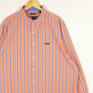 古着 大きいサイズ チャップス 長袖ボタンダウンシャツ メンズUS-2XLサイズ ストライプ柄 オレンジ×ブルー系 tn-2203n