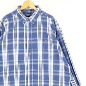 古着 大きいサイズ ラングラー 長袖ボタンダウンシャツ メンズUS-2XLサイズ チェック柄 紺 ネイビーブルー系 tn-2196n