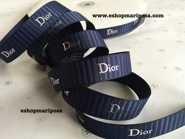 Dior◆ディオールリボン 紺色 ネイビー x シルバーロゴ入り 正規品 限定リボン 新品 クリスチャンディオール ラッピングリボン 送料無料