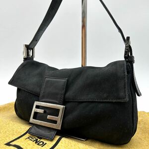 1円〜【稀少】FENDI フェンディ マンマバケット ズッカ FF金具 アクセサリーポーチ ワンショルダー コットンジャージ レザー ブラック 黒