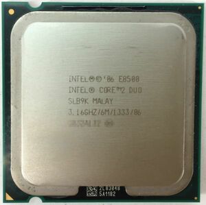 Core2 Duo E8500 ×1枚 Intel CPU 3.16GHz SLB9K 2コア 2スレッド ソケット LGA775 デスクトップ用 BIOS起動確認済【中古品】【送料無料】