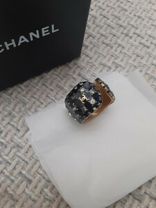 CHANEL　シャネル ヴィンテージ　リング　指輪　ココマーク　ラインストーン　98P　ブラック　ゴールド　正規品