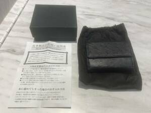 S3/2② 1円～ 小銭 カード入付 オーストリッチ・コンパクト財布（黒)