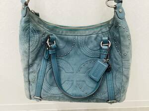 A275 COACH Coach handbag 15276 green suede 