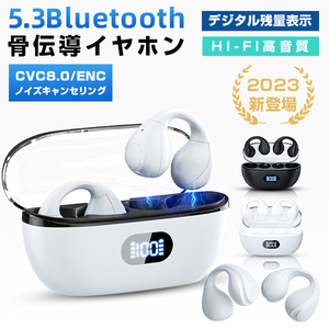 ワイヤレスイヤホン 骨伝導 bluetooth5.3 イヤホン ワイヤレス マイク付き ノイズキャンセリング 完全ワイヤレスイヤホン ホワイト