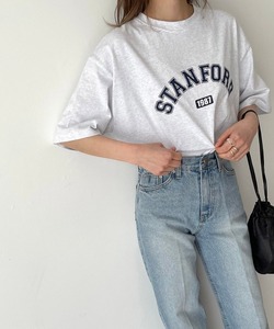 Z712 via j ヴィアジェイ STANFORD プリント 半袖 Tシャツ ワンサイズ ホワイト ゆったり ビッグシルエット クルーネック キャナルジーン