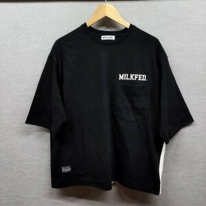 C105 MILKFED ミルクフェド バック ロゴ カットソー 半袖 ゆったり プリントTシャツ ドロップショルダー レディース ブラック ワンサイズ