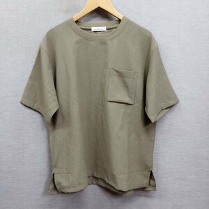 C266 green label relaxing グリーンレーベルリラクシング 半袖 カットソー M モカ ポケット スリット 麻 リネン混 CLOTHFUNESシリーズ