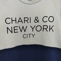 C359 CHARI&CO チャリアンドコー スウェット トレーナー S ホワイト ネイビー バイカラー ロゴ プリント ラグランスリーブ クルーネック_画像6