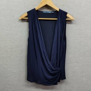 C387 Ralph Lauren Ralph Lauren no sleeve kashu cool ... fine quality silk silk 100% blouse shirt lady's navy size 2