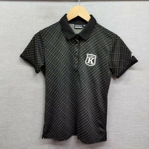 C431 Kappa Kappa polo-shirt short sleeves sport emblem check sport training polyester lady's black size M