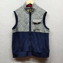 C617 TOMMY HILFIGER トミーヒルフィガー スウェット ベスト L/G グレー ネイビー バイカラー キルティング編み レイヤード 重ね着_画像1