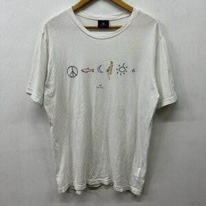 C717 PS PAUL SMITH ポールスミス 刺繍 Tシャツ ホワイト クルーネック ピースマーク コットン 半袖 メンズ サイズ L カジュアル 古着