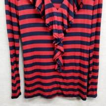 Z606 POLO RALPH LAUREN ポロ ラルフローレン レディース デザイン カットソー 長袖 フリル ボーダー レッド ネイビー パンク Vネック 古着_画像5