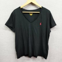 Z605 POLO RALPH LAUREN ポロ ラルフローレン レディース Tシャツ 半袖 カットソー ブラック 無地 ワンポイント Vネック サイズ XL 古着_画像1