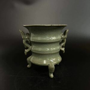 中国 宋 古玩 三足 香炉 汝窯 官窯 青磁 骨董品 中国美術 仏具 高さ12.3cm