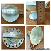 ★ 未使用品 ラスター彩 カップ＆ソーサー 5客セット ティーカップ 昭和レトロ 茶器 透かし 金彩 和柄 笹柄 竹柄 茶器 白 エレガント_画像8