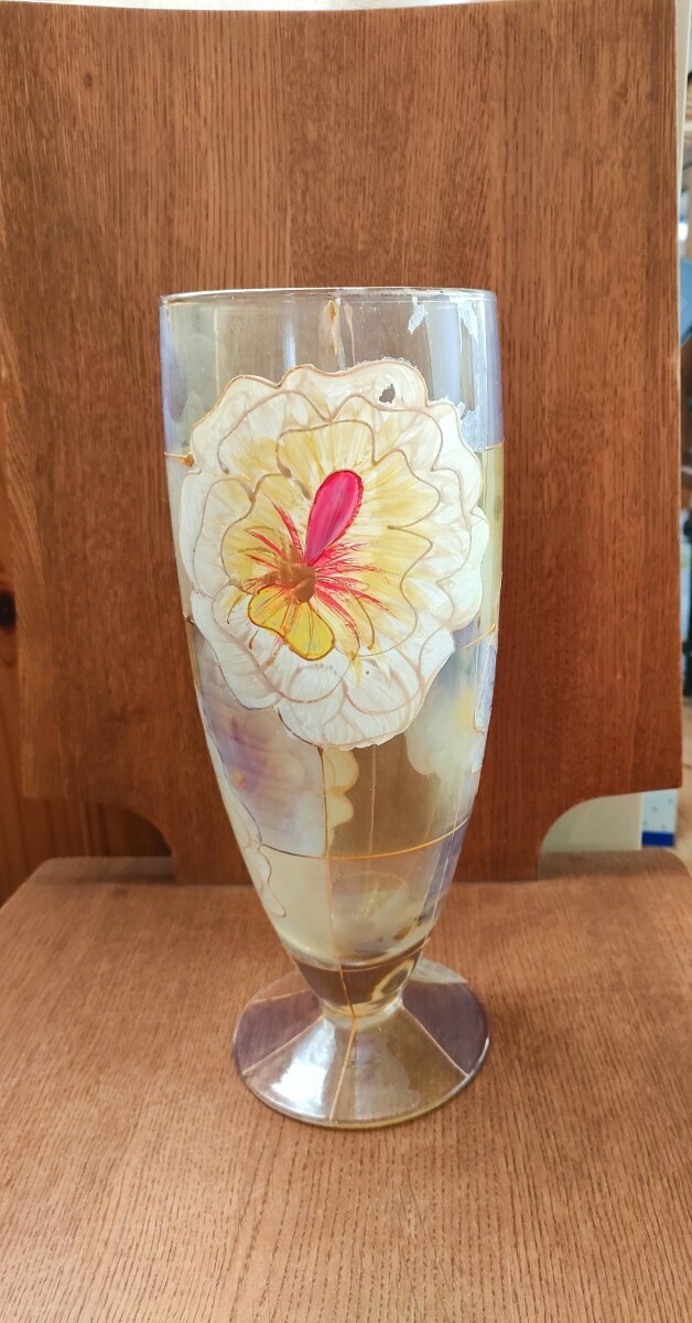 ★ Venetian glass vase flower base hand-painted floral pattern made in Italy flower vase USED item, furniture, interior, interior accessories, vase