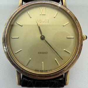 ★1円スタート★SEIKO セイコー DOLCE ドルチェ メンズ 腕時計 クォーツ ジャンク 裏蓋無し ゴールド文字盤 2針 ベルト社外製 中古品