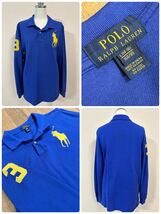 名作 本物 POLO RALPH LAUREN ポロ ラルフローレン 長袖 ポロシャツ カットソー L (14-16) 160/80 キッズ ジュニア レディース ブルー_画像1