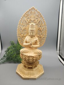 木彫仏像 大日如来 仏教美術 木造大日如来 蓮華丸台座 総高28cm