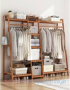  hanger rack bamboo. wood clothing . closet bamboo made wa- Drop curtain attaching shelves attaching coat hanger Western-style clothes storage high capacity multipurpose rack 