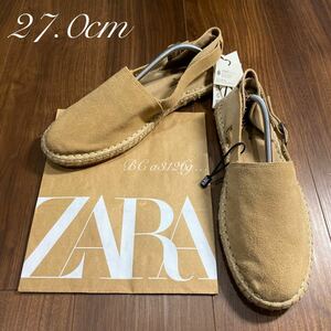 新品 ZARA 本革使用 ベルクロサンダル 27.0cm 42 SUEDE BEIGE メンズ ザラ シューズ サンダル ゴムベルト