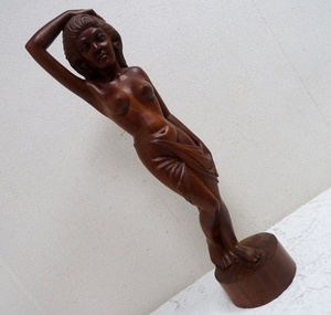 (☆BM)BARI/バリ 女性像 木製 高さ68.5㎝/4.6kg 裸婦/ヌード エスニック インドネシア セミヌード 民族人形 工芸品 セミヌード