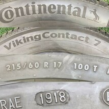 2018年製 9～9.5分山 CONTINENTAL Viking Contact 7 215/60R17 100T 4本/札幌市手渡し可/中古スタッドレスタイヤ(冬) レネゲード P2_114_画像10