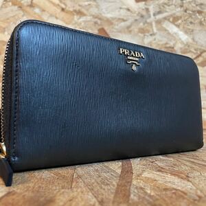 1円 PRADA 美品 プラダ ラウンドファスナー 長財布 男女 サフィアーノレザー ■ウォレット■ブラック■