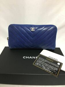 シャネル ギャランティカード ココマーク Vステッチ ラウンドファスナー ラムスキン 長財布 CHANEL 